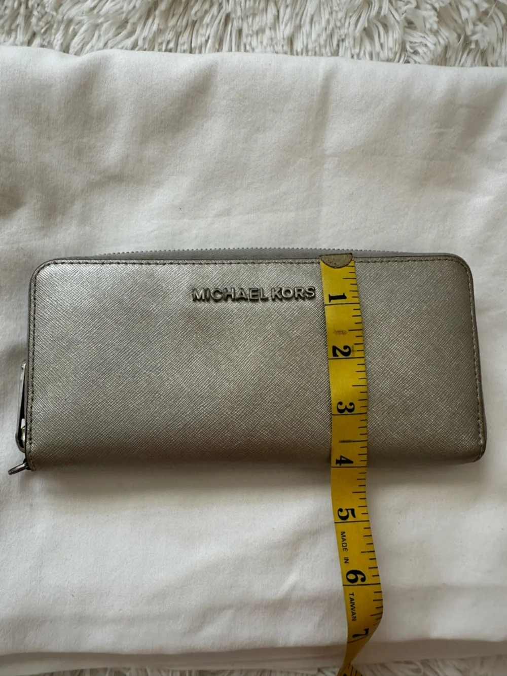 MICHAEL KORS Silver Metallic Saffiano Leather Zip Around Continental Wallet